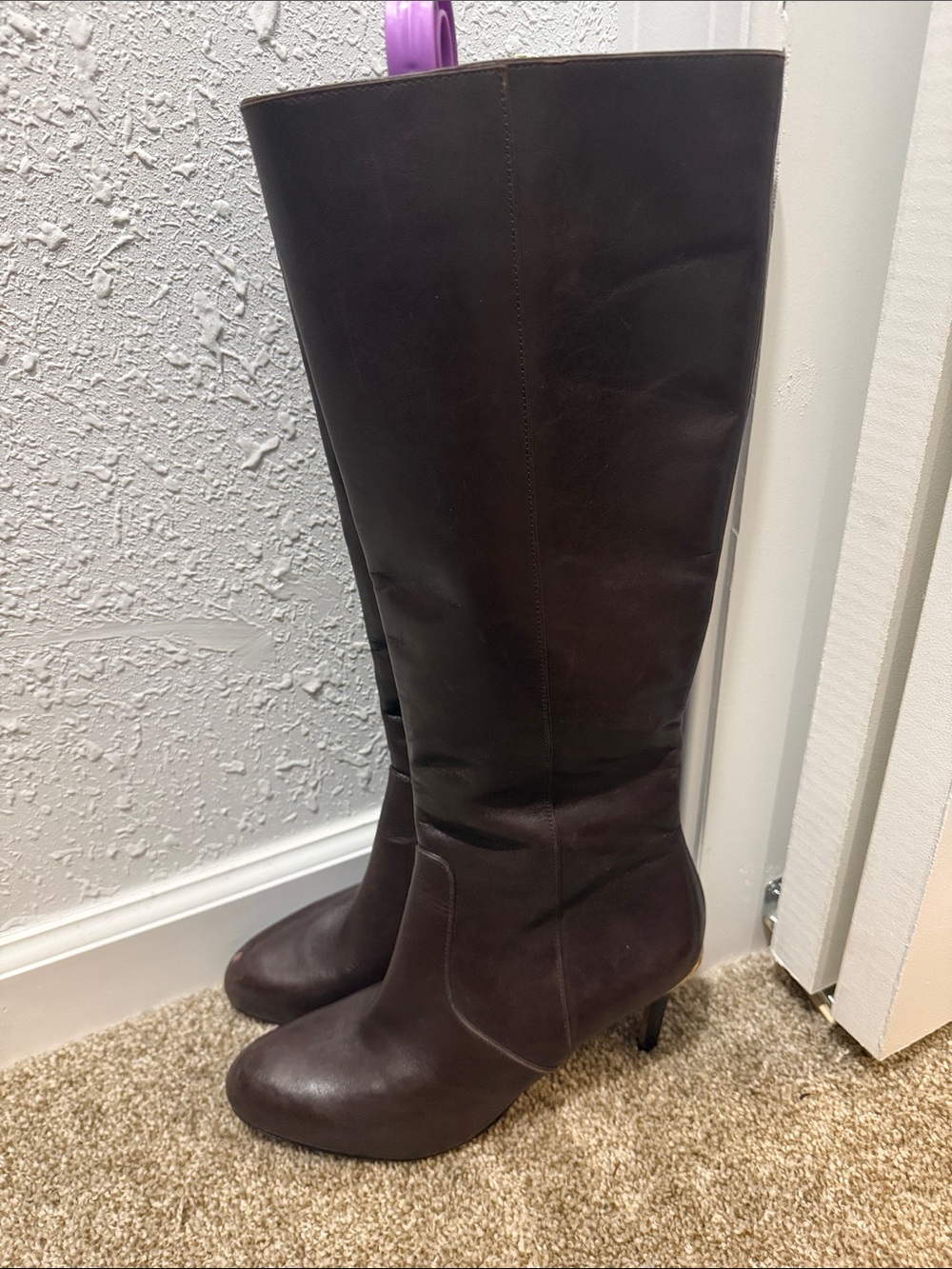 Coach Dark Brown Leather Knee-High Heeled Boots